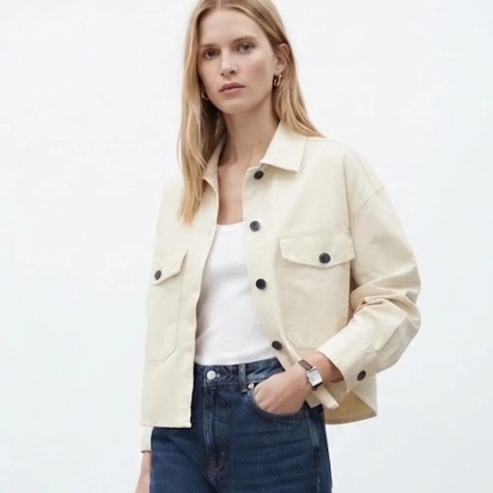 Mango Cream Cropped Utility Jacket Shacket Beige Size 6 Medium MNG Fall Layering
